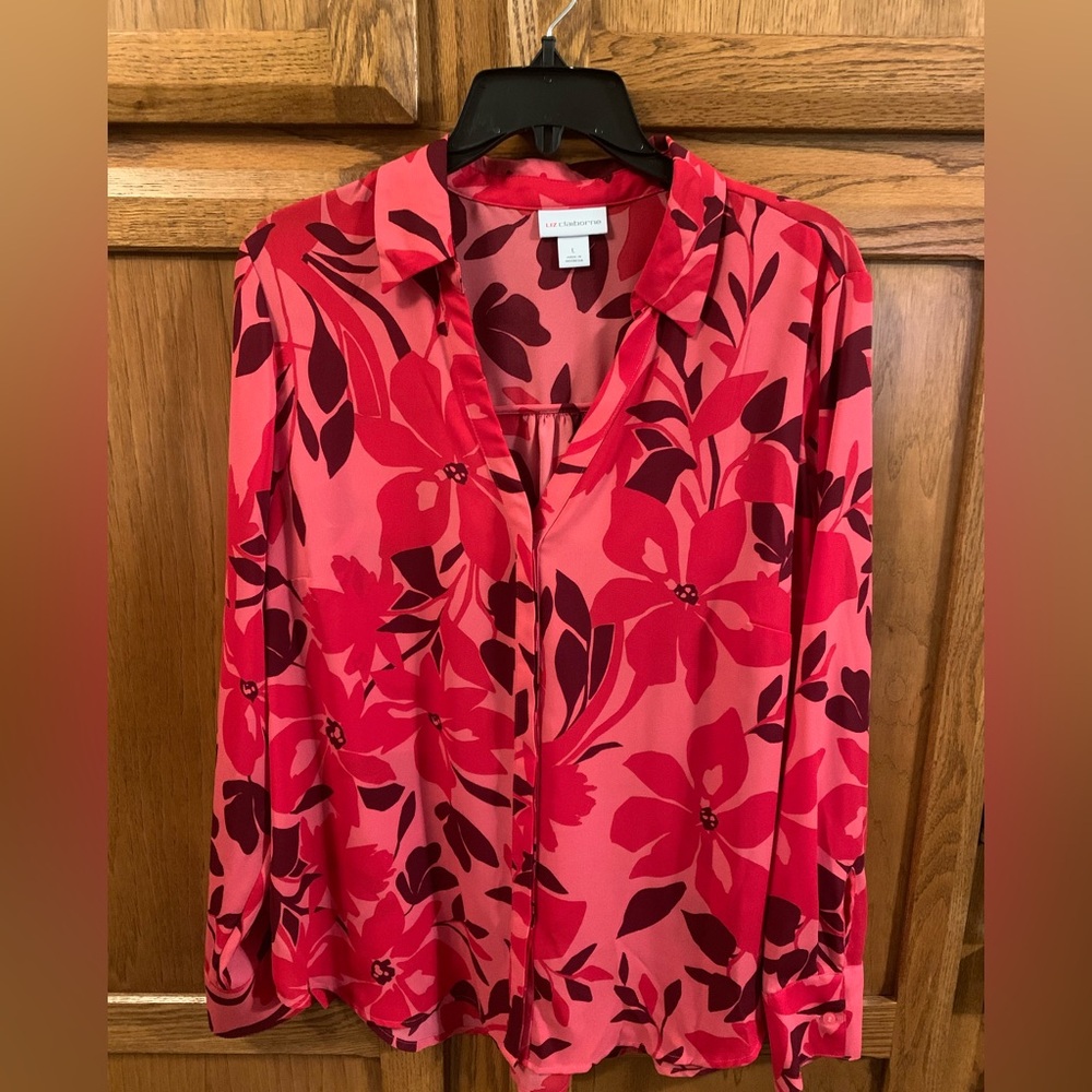 Liz Claiborne Red and Pink Floral Blouse